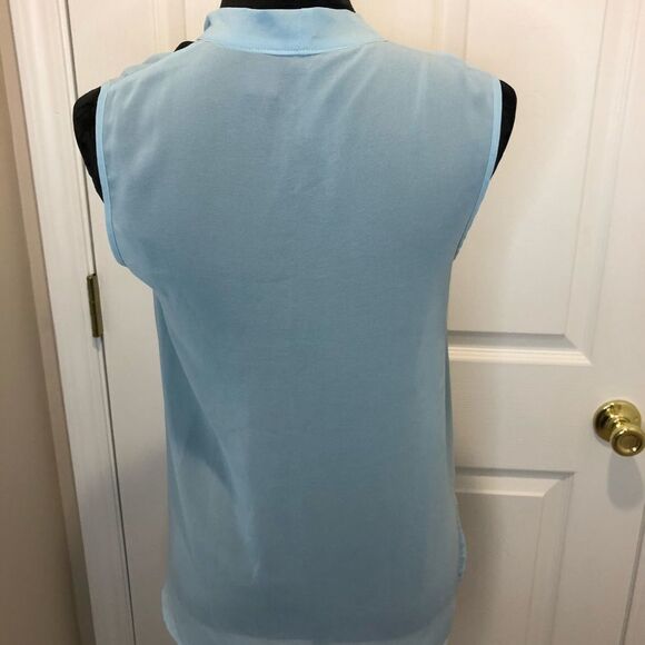 Petticoat Alley blue button down sheer bow blouse - Picture 8 of 11